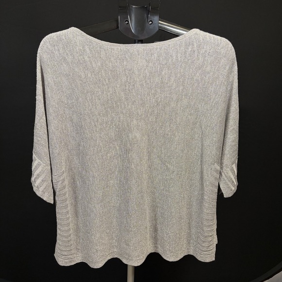 Anthropologie XS Shimmer Metallic Oversized Linen Blend Silver Top Festival Fun - Picture 2 of 10